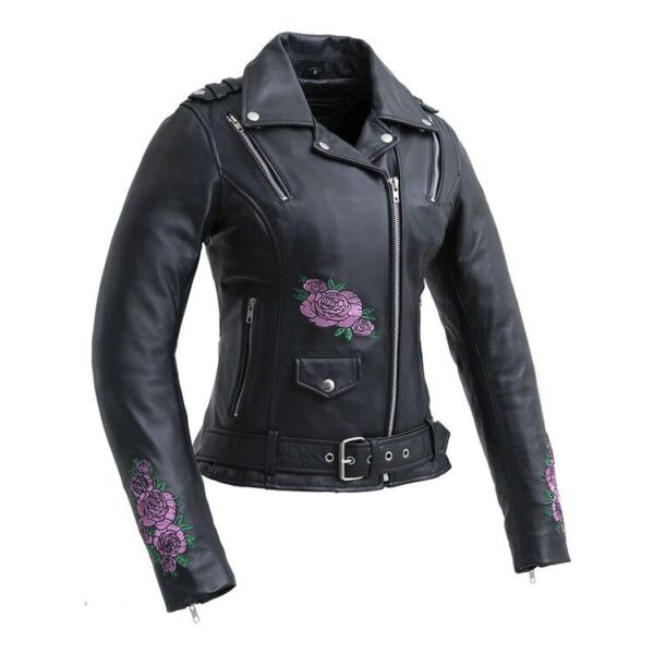 Women’s Biker Jacket with Flower Embroidery